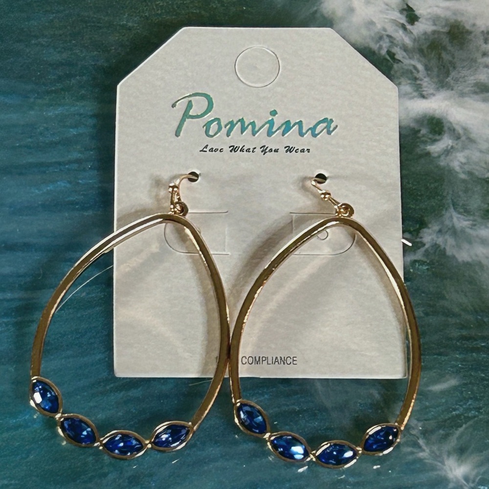 Pomina Gold and Blue Oval Earrings